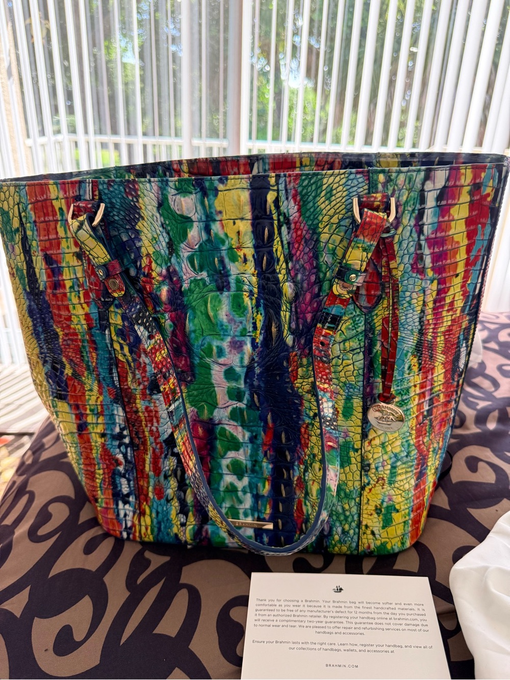 Brahmin Abigail Energy Melbourne Bright Multicolor Snake-Print Tote Bag